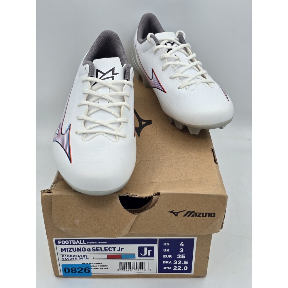 Mizuno a Select Junior Unisex Big Kids Soccer Shoe White Ignition Red‎ Size 4